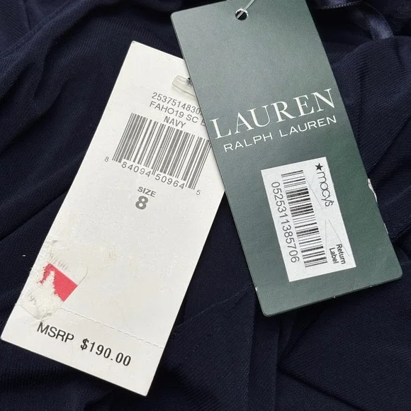 NWT Lauren Ralph Lauren Navy Blue One Shoulder Rhinestone Gown Dress Size 8 - Picture 9 of 10